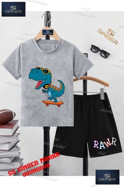 SS SİNSER Tricou cu gât rotund cu imprimeu special „RAWR DINO SKATEBOARDING” ...