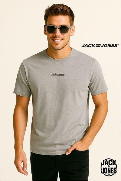 Jack & Jones J&J Jjmine Men's Logo Back Logo Printed T-Shirt Gray A2222