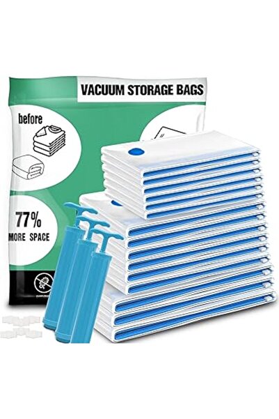 The Bros مجموعة من 15 كيس تخزين مفرغ من الهواء مع 3 مضخات - حقائب موفرة للمساحة للملابس والسفر والفراش