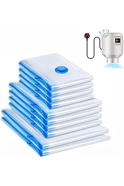 The Bros مجموعة من 10 أكياس تخزين مفرغة من الهواء مع مضخة، موفرة للمساحة للملابس والفراش ومستلزمات السفر