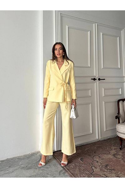 sajarsln Atlas Fabric Lined Double Suit Side Tie Jacket and Pants