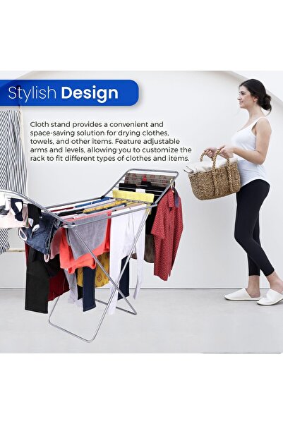 HYX Smart Cloth dryer Foldable Rack Laundry Winged Style Drying Stand Heavy Duty Rack (Silver Color