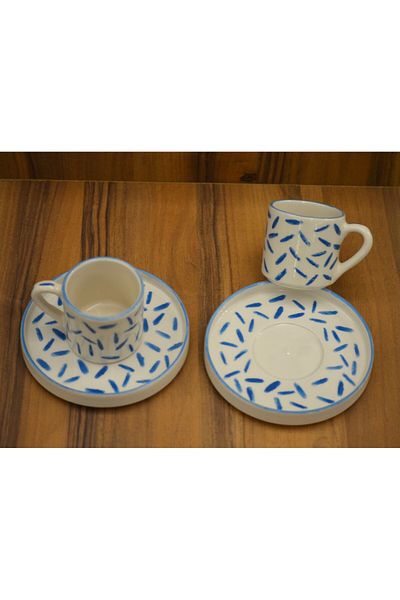 arı çini seramik Set of 2 Cups, Handmade Cup Set with Modern Pattern