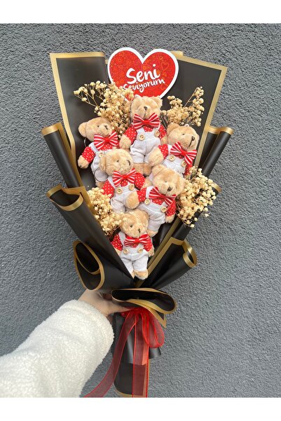 Fluemons Ayıcık Buketi, Kırmızı Ayıcık Buketi, Sevgililer Günü Hediyesi, 6'lı...