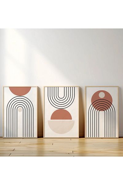 NT Handmade Natural Wood Framed Uv Print 3-Piece Abstract Decors Wall Painting – Modern & Stylish Wall Decor
