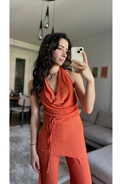 Atelier Boho Chic Degea Collar Halter Neck Seersucker Suit