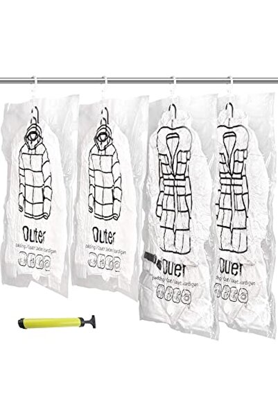 The Bros عبوة من 4 أكياس تخزين مفرغة من الهواء مع شماعات ومضخة - موفرة للمساح...