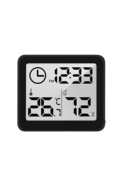 SOLLUXE Digital room hygrometer and thermometer with clock, black