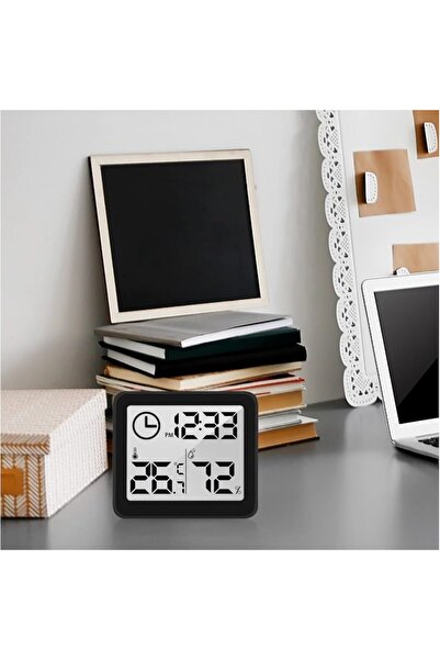 SOLLUXE Digital room hygrometer and thermometer with clock, black