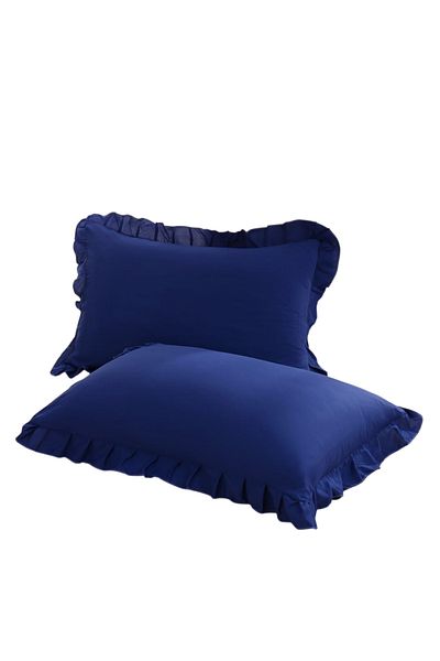 Maki Home Makiteks Hundred Percent Cotton Navy Blue Ruffled Two Pieces 50X70 Pillow Case Set