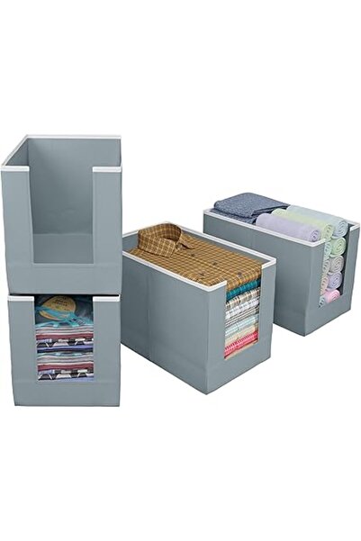 The Bros Non-Woven 4 Pieces Shirt Stacker Wardrobe Organizer (Grey)