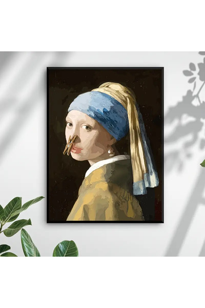 512 STORE Estetik Banyo Dekor İnci Küpeli Kız Temalı Duvar Dekor Modern Çerçe...