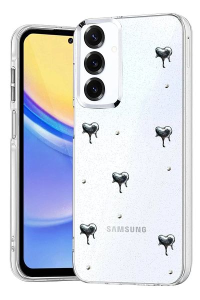 cepmoda Samsung Galaxy "S25" Case "Gray Heart" Pattern Luxury Camera Protruding 3D Epoxy Transparent Cover |   No:9