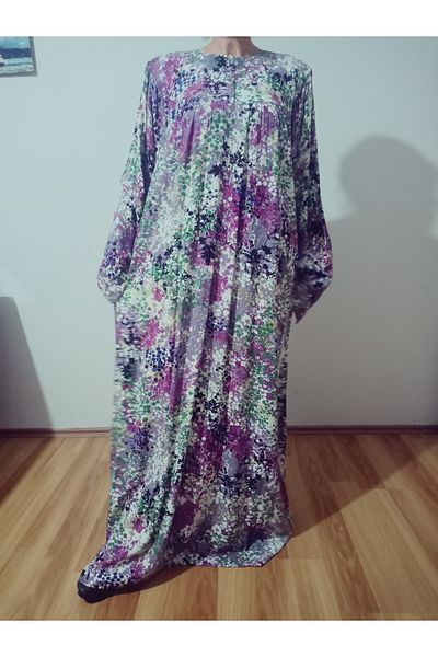 hoaryage Robadan Rochie pentru mama cu mâneci lungi 100% viscoză cu flori de imprimare, rochie de rugăciune, rochie hijab