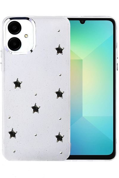cepmoda Samsung Galaxy A06 Case "Black Star" Pattern Luxury Camera Protruding 3D Epoxy Transparent Cover |   No:8