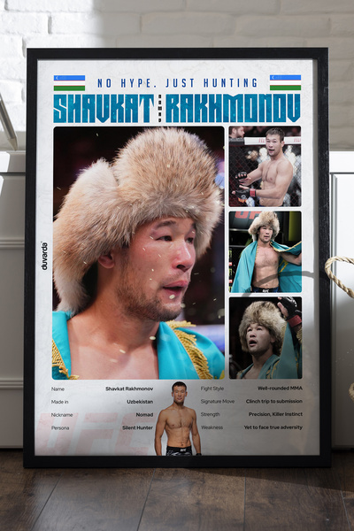 Duvarda Shavkat Rakhmonov UFC Siyah Ahşap Çerçeveli Poster, Dekoratif Dövüş D...