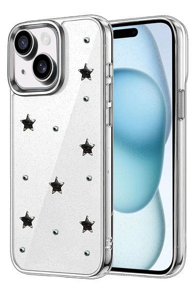 cepmoda iPhone 14 Case "Black Star" Pattern Luxury Camera Protruding 3D Epoxy Transparent Cover |   No:8