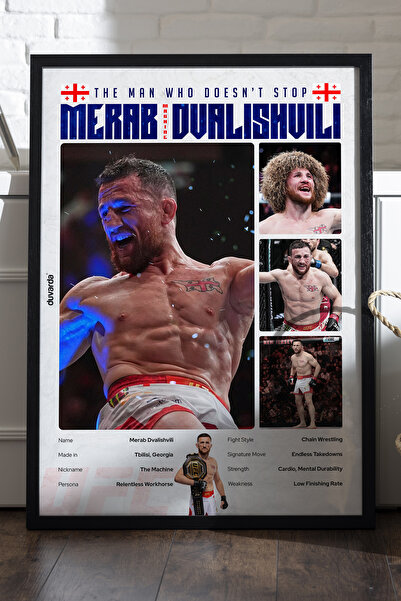 Duvarda Αφίσα Merab Dvalishvili UFC με μαύρο ξύλινο πλαίσιο, διακοσμητική ζωγ...