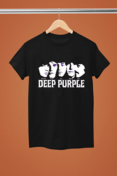 MAGORS تيشيرت روك من القطن المطبوع باللون الأرجواني الداكن بأكمام قصيرة