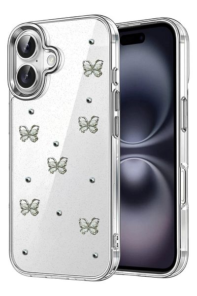 cepmoda iPhone "16 Plus" Case "Butterfly" Pattern Luxury Camera Protruding 3D Epoxy Transparent Cover |   No:1