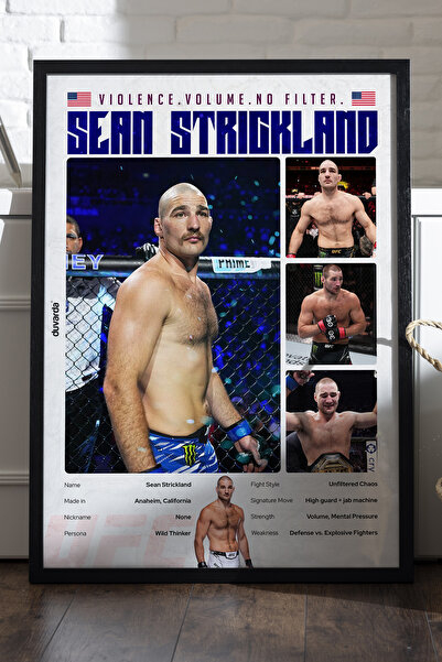 Duvarda Sean Strickland UFC Αφίσα με μαύρο ξύλινο πλαίσιο, διακοσμητική ζωγρα...