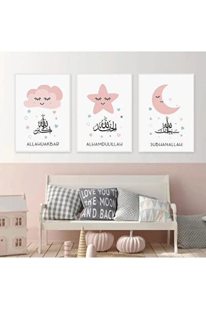512 STORE Estetik 3'lü İslami Çocuk Odası Çerçevesiz Poster Modern Salon Duva...