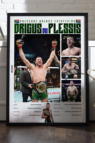 Duvarda Αφίσα Dricus du Plessis UFC με μαύρο ξύλινο πλαίσιο, διακοσμητική ζωγ...
