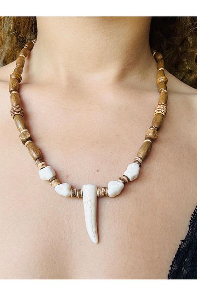 Bohem Shop Handmade Stoned Ivory Bohemian Wooden Natural Necklace Men/Women Ethnic Hippie