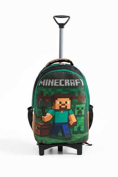 Kingston Hill Раница за начално училище Mine Creeper Steve с колела и хранителна информация - механизъм с фиксирани колела (сгъваем преден крак)