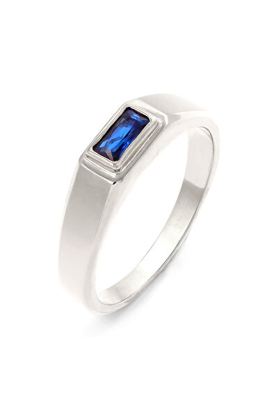 KUZZOI Ring Siegelring Herren Rechteck Synthetischer Saphir Blau 925 Sterling Silber