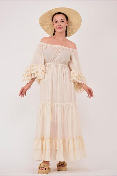 EREN STYLE Bohemian Madonna Collar Cindy Ruffle Raw Dress