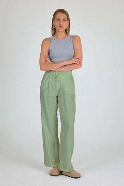 Yavuz Kapıcı Wide Leg High Waist Muslin Trousers Original Cut