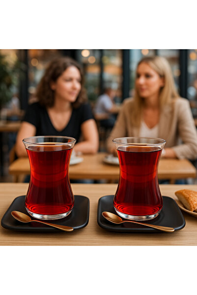 LAV Zen 12 Piece Tea Cup Set (Porcelain Black Plate)