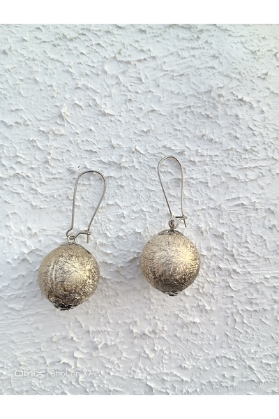 QozalaQ Ay özel tasarim Gri gümüş top küpe sallantılı Ay model