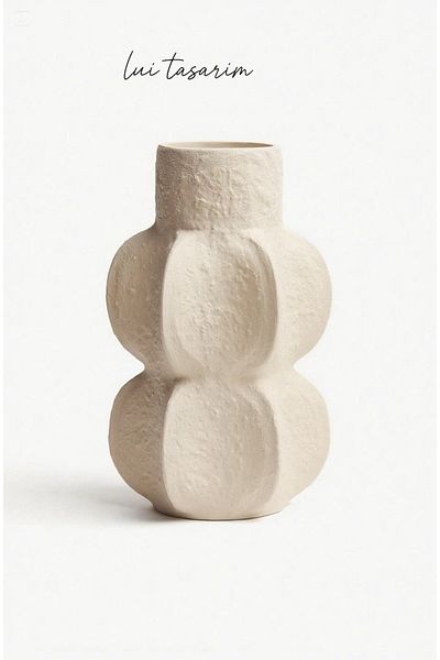 Lui Tasarım Vase Natural Textured Beige Cream Color Large Size 27 cm Terra Ceramic Modern Stylish Long Vase