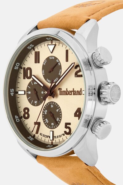 Timberland Men TDWGF0009503 Leather Analog Watch 46 mm, Brown