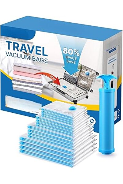 The Bros مجموعة من 12 كيس تخزين مفرغ من الهواء مع مضخة يدوية، أكياس بسحاب موفرة للمساحة لملابس السفر، شفافة