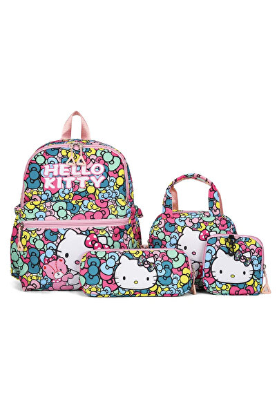 Choice3 Hello Kitty-B 4pcs Kuromi Backpack, Pencil Case, Shoulder Bag, Wallet Set, Hello Kittys School Bag,