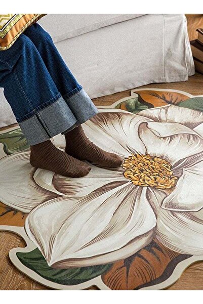 COOYA 90*90cm Leather floor mat,not easy to fade,flower shape，for bedroom or living room decoration