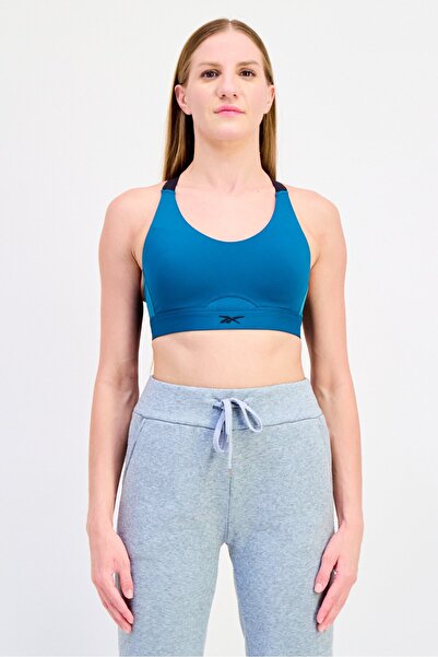 Reebok حمالة صدر رياضية مبطنة بشعار العلامة التجارية للنساء، لون أخضر مزرق