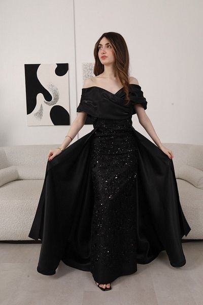 4YOU Long black dress with sequined train