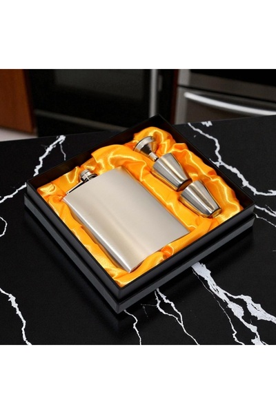 Kuzey Tacı Stainless Steel Flask and Shot Glass Gift Set (3 Pieces) Vip