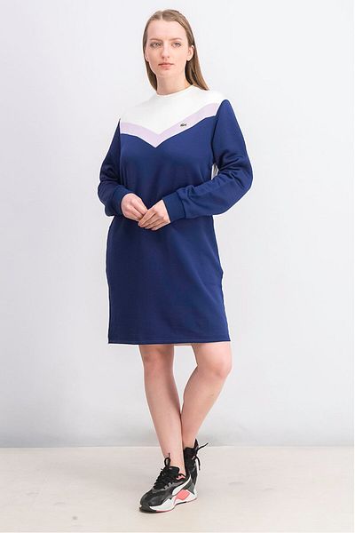 Lacoste Women Colorblock Sweater Casual Dress, Navy and Purple and White