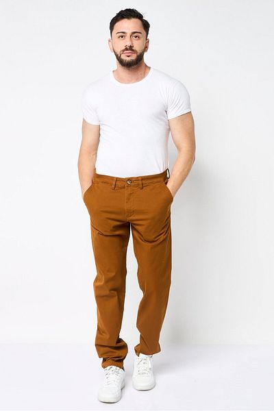 Selected Homme بنطال تشينو سادة بقصّة Slim Fit للرجال، بني