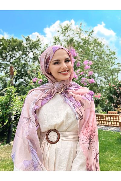 Modakaşmir Alicia Pattern Moon Shawl - Pink Purple