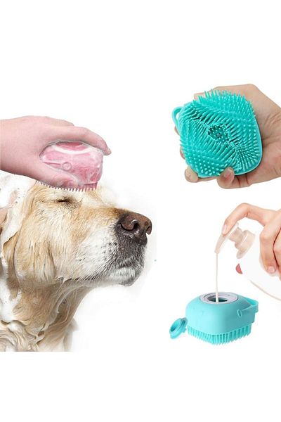 JollyMag Perie din silicon cu dozator de sampon pentru spalare caini sau pisici, 7,5 x 7,5 cm, albastra