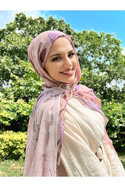 Modakaşmir Alicia Pattern Moon Shawl - Pink Purple
