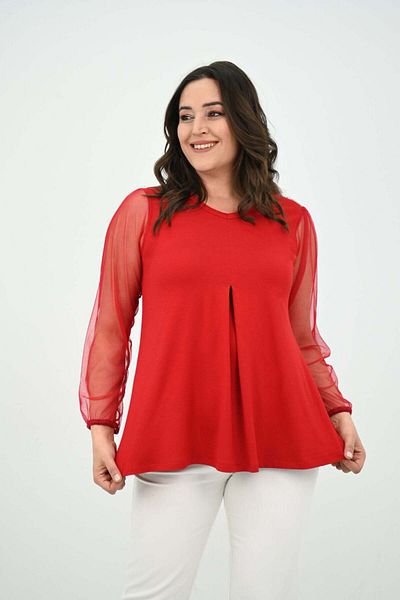 Bigsize Bluza dama marimi mari 1857-24 - Roșu, XL