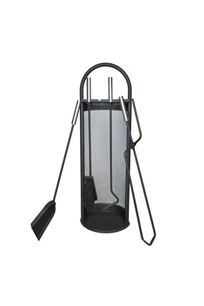 JollyMag Set accesorii semineu, suport cu 4 piese, otel, negru, 22x66 cm