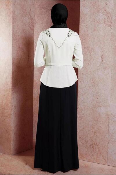 TRENDTESETTÜR ΓΥΝΑΙΚΕΙΟ ΜΑΥΡΟ (ΜΑΥΡΟ-ΚΡΕΜ) ΒΡΑΔΙΝΟ ΦΟΡΕΜΑ ΜΕ ΛΕΠΤΟΜΕΡΗ ΠΕΤΡΑ T 5944